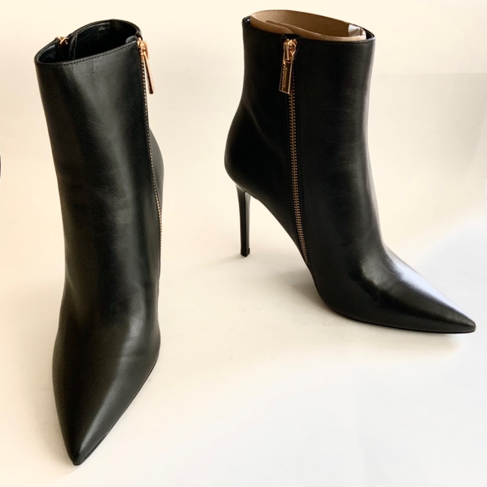 Michael Kors Keke Black Leather Ankle Boots Stiletto Heel Pointed Toe Bootie 9.5 - Picture 5 of 15